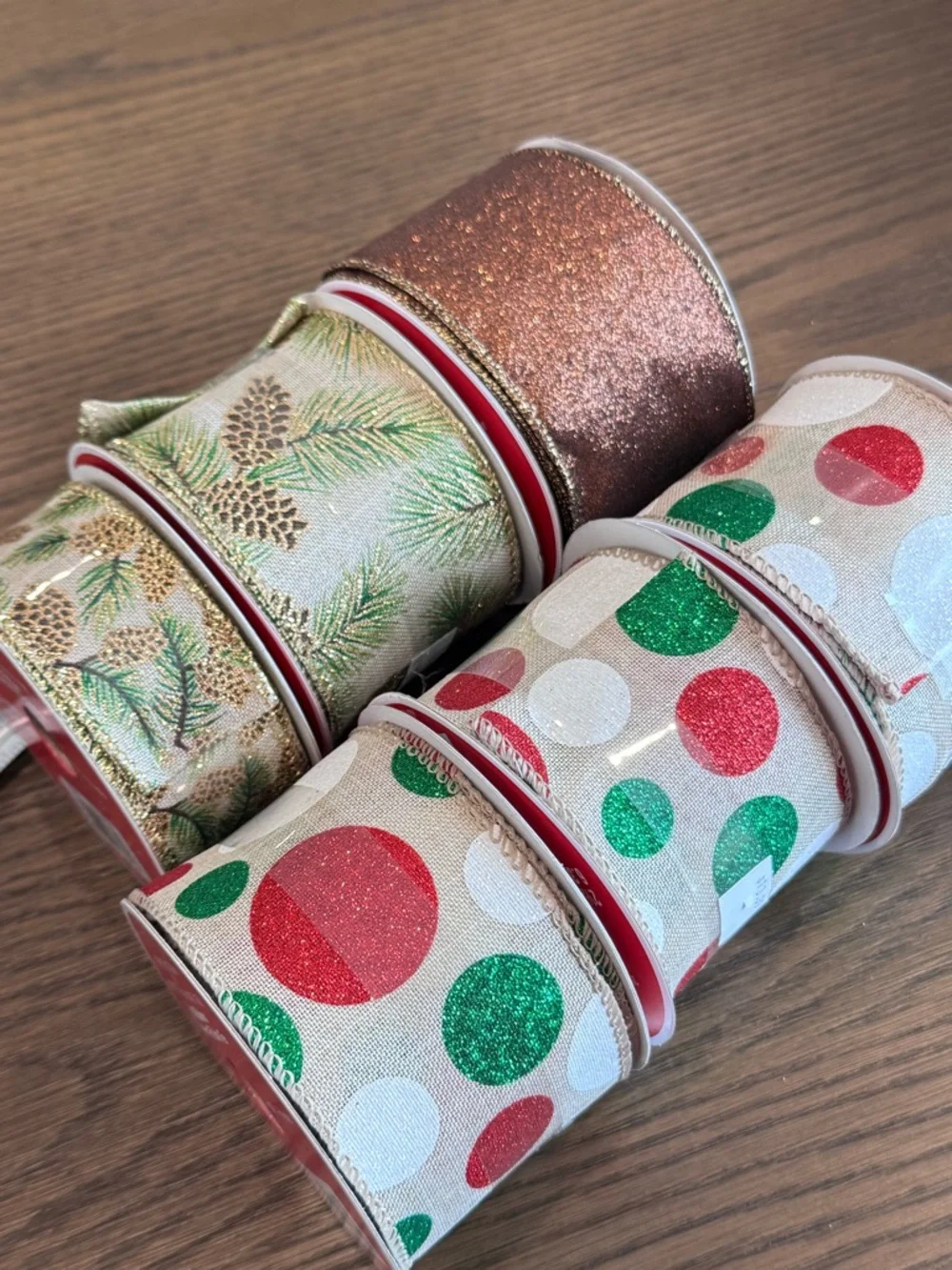 Assorted Wired Holiday Ribbon - Red, Green, White, Gold, Silver , Brown